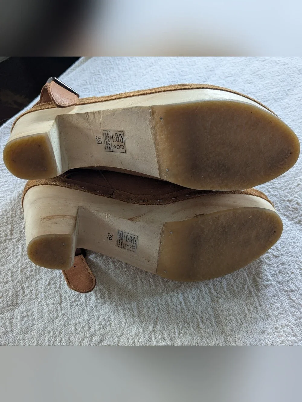 Free People Bungalow Wooden Clog Ankle Boot Strap Suede Sand Sz 39